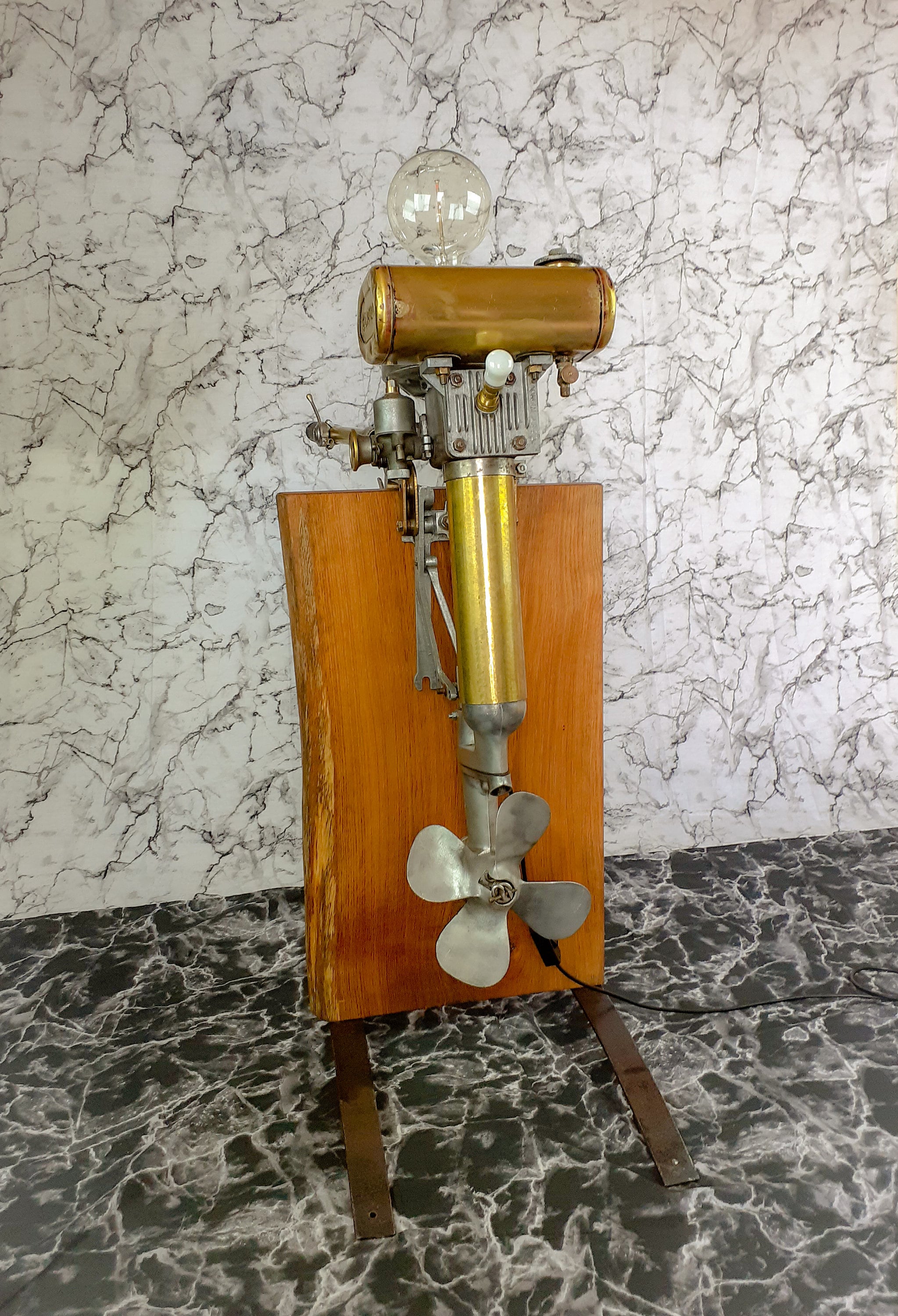 Vintage Seagull Outboard Motor Lamp Revived Brass Fuel Tank Etsy