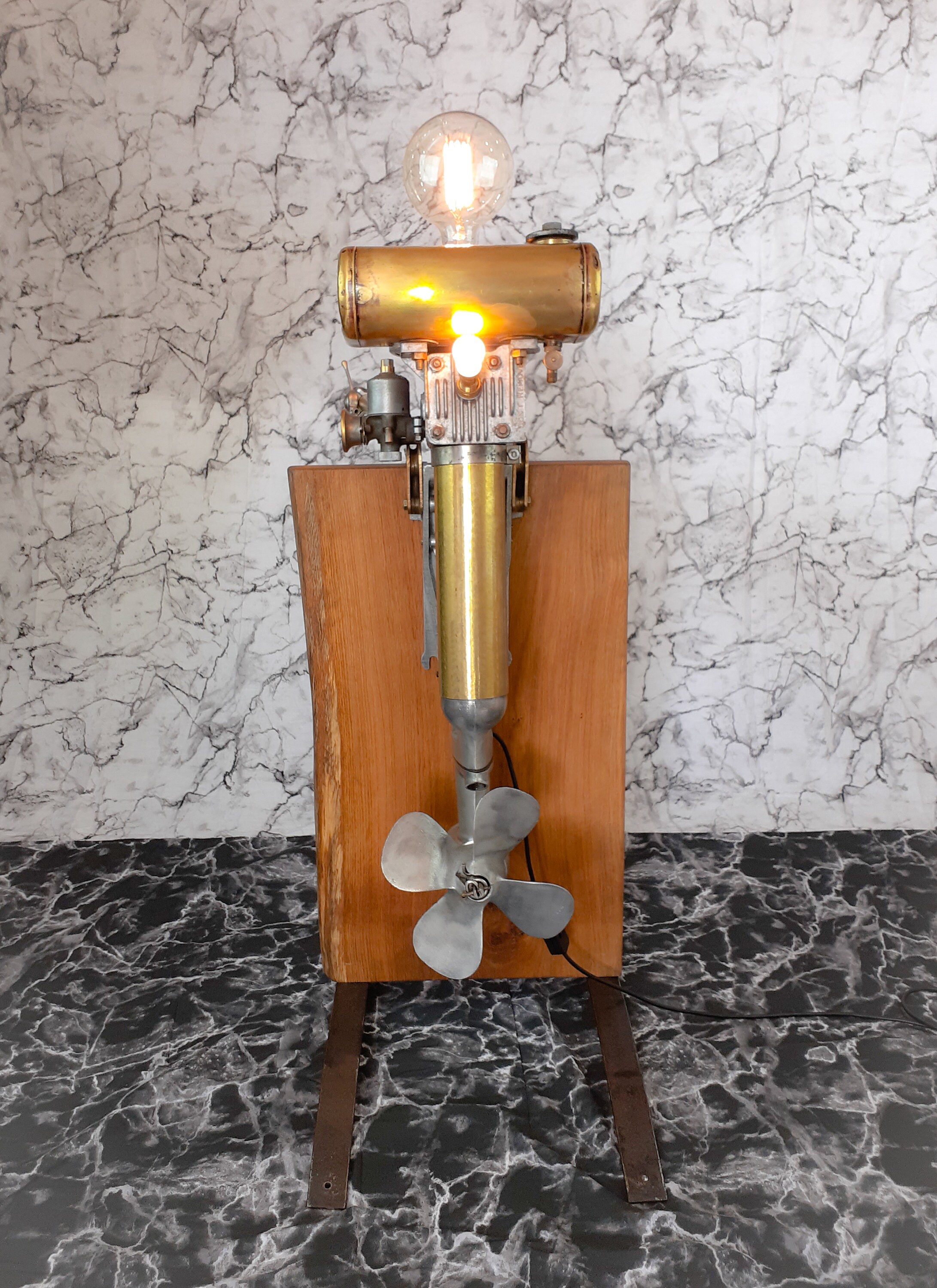 Vintage Seagull Outboard Motor Lamp Revived Brass Fuel Tank Etsy