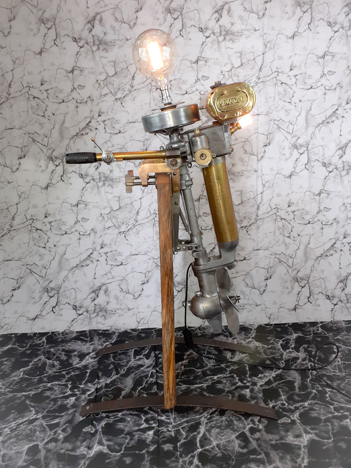 Vintage Seagull Outboard Motor Lamp Revived Brass Fuel Tank Etsy