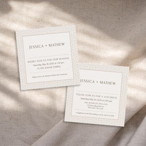 Quadratische Versiegelung und Luncheon Einladung Einsätze | LDS Tempel Hochzeit Einladen | Anpassbares Templett Template (Jessica)