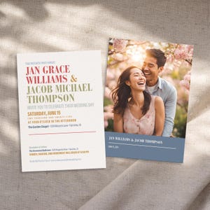 Modèle de faire-part de mariage amusant et coloré avec espace photo | Création de toile DIY (janvier)
