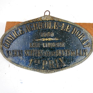 agricultural competition plaque 1st prize cow milk tooth France 1960
