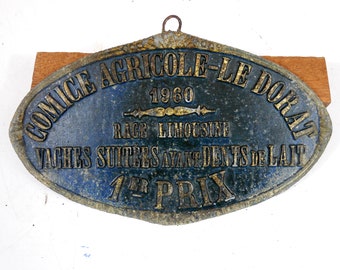 plaque concours agricole  1 er prix vache dent de lait France 1960