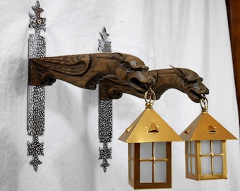 paire d'applique lampe lanterne dragons gargouille style médiéval lot 2