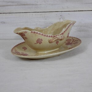 Luneville earthenware sauceboat, Lucien model, 1900 art nouveau decor, old saucepan dish, French tableware