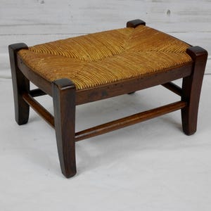 old small bench footrest straw chair folk art country style
