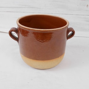 Antique French earthenware pot, terrine, casserole, grease pot, stoneware, glazed, 19th century