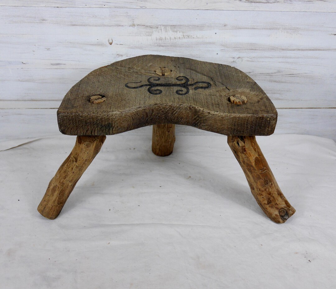 Old Small Wooden Stool Bench Brutalist Folk Art Country Farmhouse Style ...