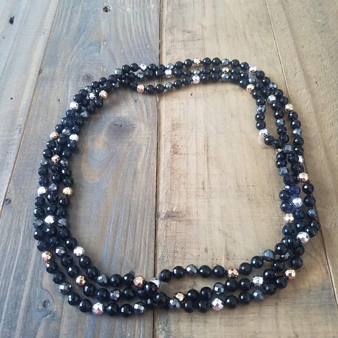 Black Onyx Beaded Wrap Necklace Long Bead Necklace 60 inch | Etsy