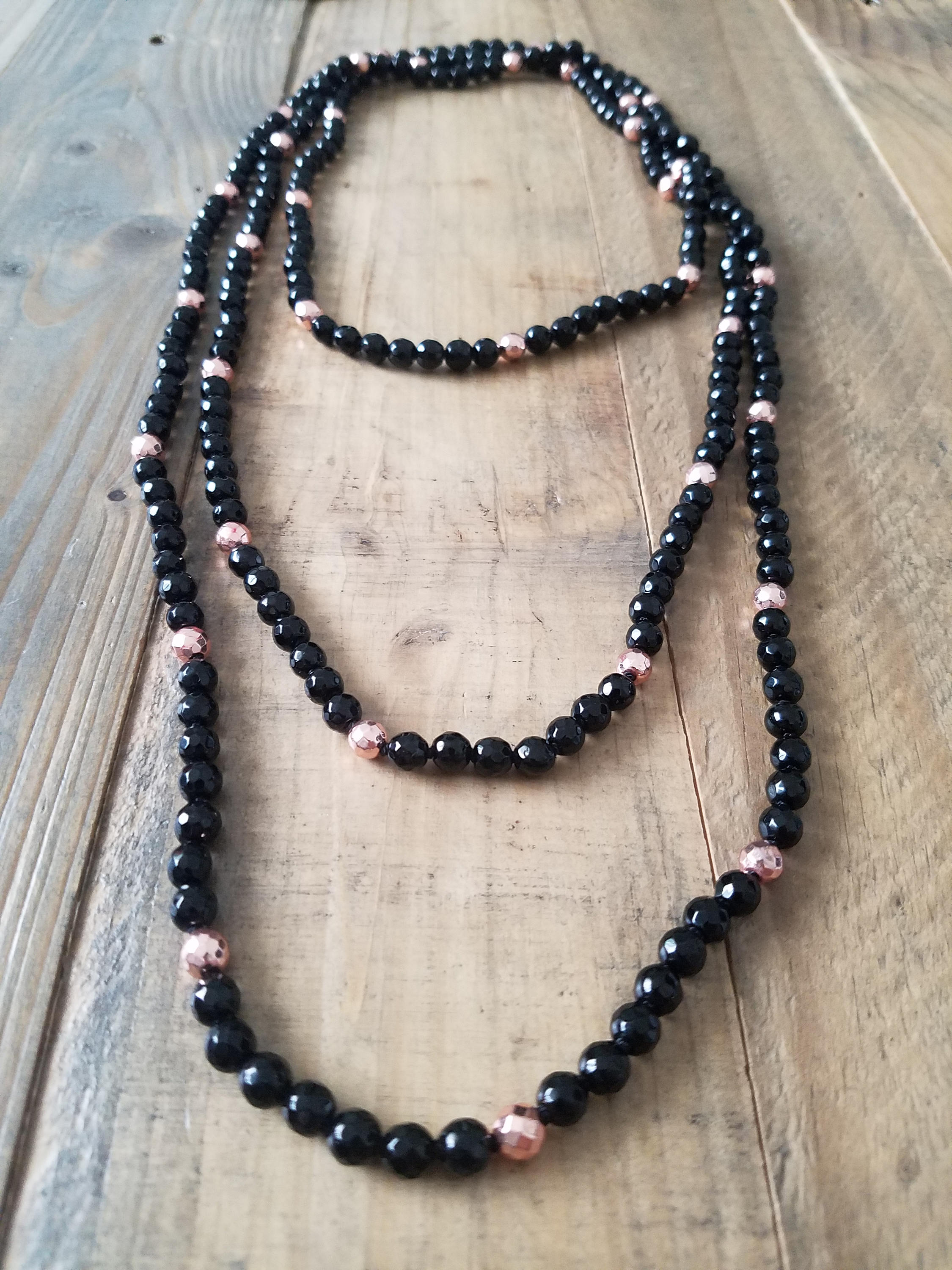 Black Onyx Bead Necklace Hand Knotted Black Onyx Necklace Etsy