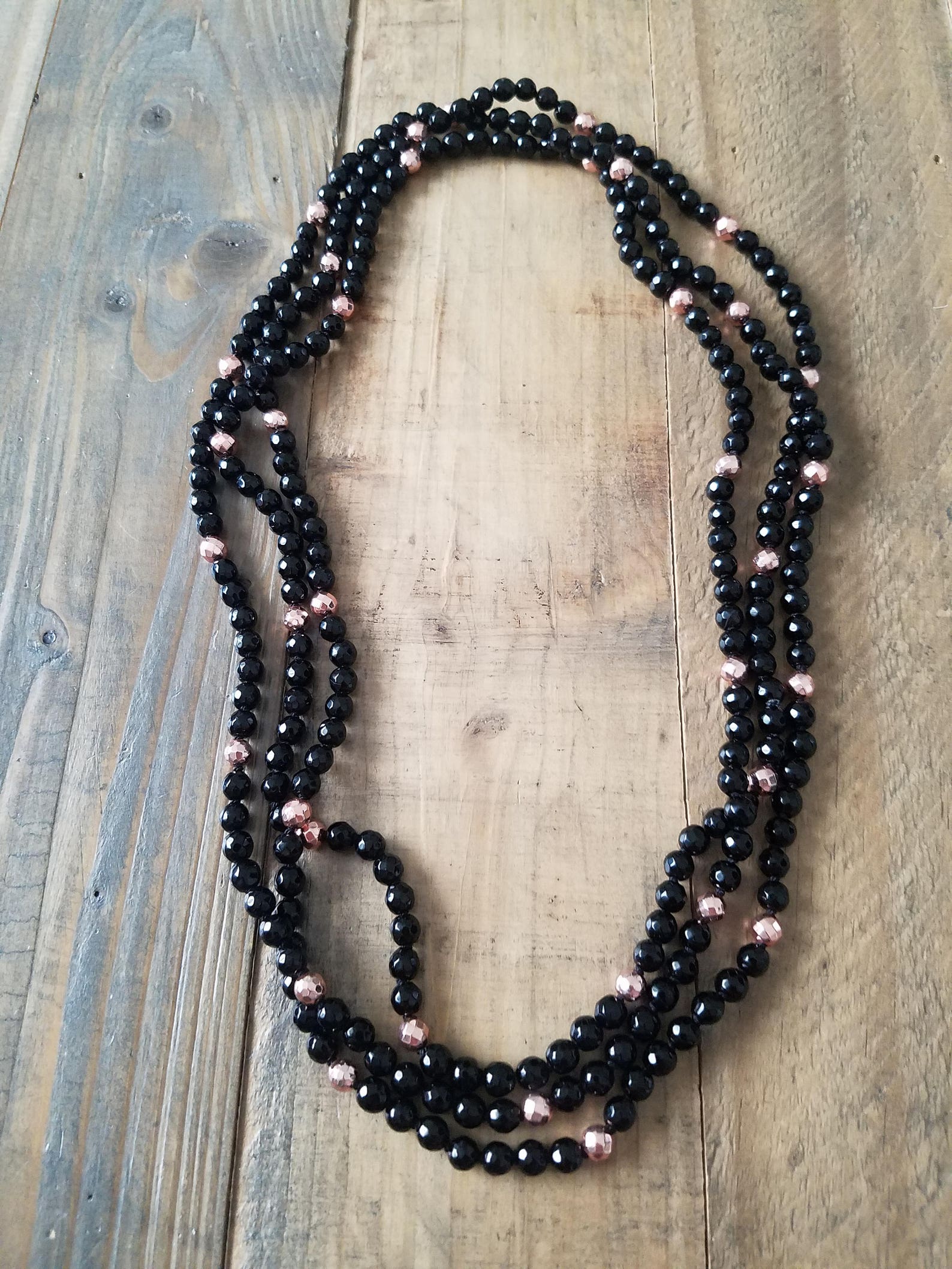Black Onyx Bead Necklace Hand Knotted Black Onyx Necklace Etsy