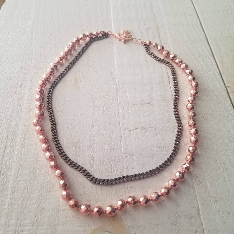 Rose Gold Layered Necklace Double Strand Beaded Necklace Etsy