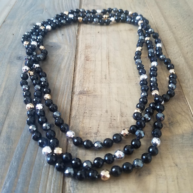 Black Onyx Beaded Wrap Necklace Long Bead Necklace 60 inch Etsy