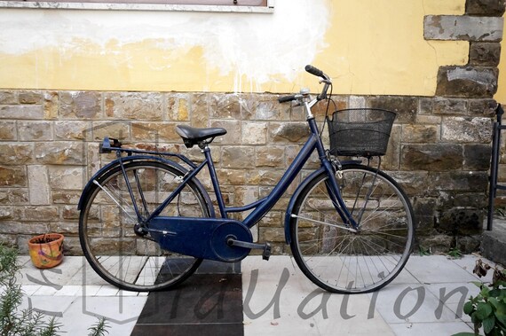 blue bike with basket