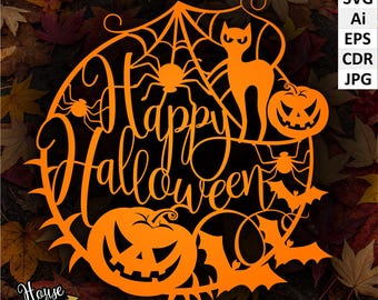 Halloween clipart SVG, EPS, Ai, png. Happy Halloween vector digital download file. Silhouette Halloween clipart. Printable Jpg and Pdf files
