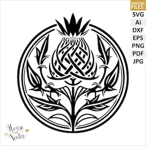 Thistle folwer w celtyckim stylu knod clipart SVG, EPS, Ai, png. Szkocki oset wektor cyfrowy do pobrania plik. Sylwetka. Do druku Jpg, Pdf