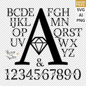 Archivos vectoriales SVG Diamond Alphabet & Numbers, imágenes prediseñadas de archivos PNG. Letras, descarga digital de letras monograma. Imprimible, cricut, sublimación.