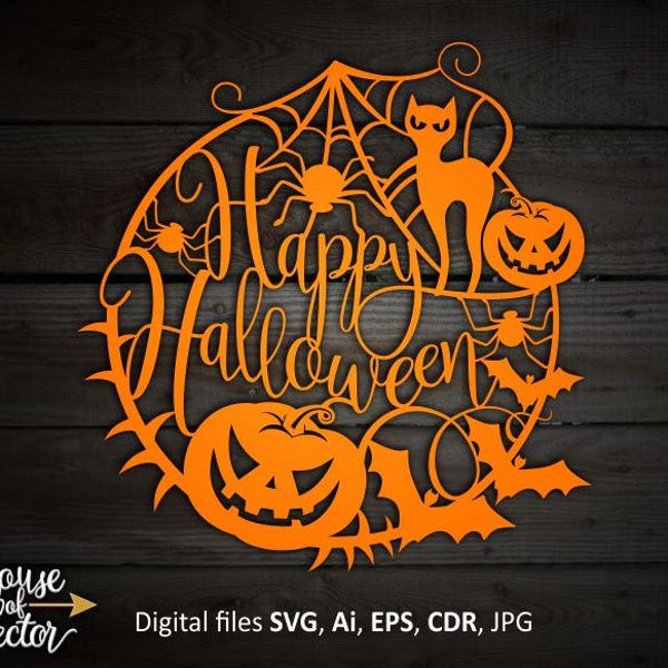 Halloween clipart SVG, EPS, Ai, png. Happy Halloween vector digital download file. Silhouette Halloween clipart. Printable Jpg and Pdf files