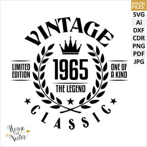 60e verjaardag vintage stijl SVG-vectorbestanden clipart. Man's Birthday DIY digitale download, snijbestanden Ai, cdr, dxf.  Afdrukbare pdf, png