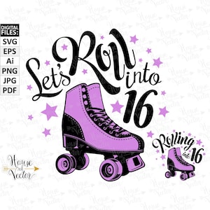 Rollen wir in 16 Clipart. Roll in 16 Vektor digitale Download-Datei. Rollschuhe Clipart SVG, EPS, Ai.  Druckbare Jpg, Pdf, PNG