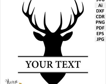 Stag, deer head split monogram, SVG vector files, PNG file clipart. digital download files eps, Ai.  Printable Pdf, png, jpg. Any name.
