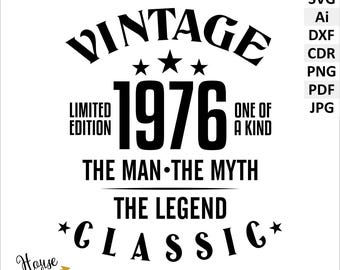 50th Birthday 1976 Vintage SVG Clipart, Man Myth Legend (Digital Download). Birthday party DIY.