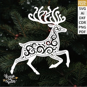 Weihnachten Rentier Ornament, digitale Download-Dateien SVG, Ai, DXF, Cdr, PNG, Pdf. Kunststoff Clip Art. Für Cricut, Papercut, Laser. Hirsch Clip Art