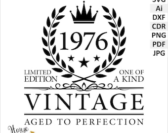 50th Birthday, 1976 vintage style SVG vector files clipart. Birthday DIY cut file, funny birthday digital download files. Printable Pdf, PNG