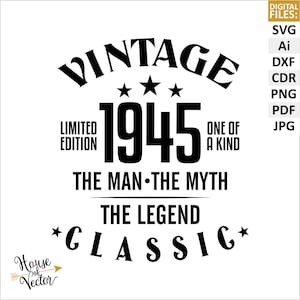 80er Geburtstag Vintage-Stil SVG Vektor-Dateien-Clipart. Der Mann, der Mythos, die Legende digitale Download-Dateien EPS, Ai.  Druckbares Pdf, PNG
