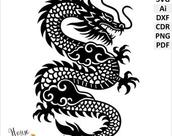 Chinese Dragon ornament, digital download files SVG, Ai, DXF, Cdr, PNG, Pdf. Vector clip art. For cricut, papercut, laser. Dragon clip art.