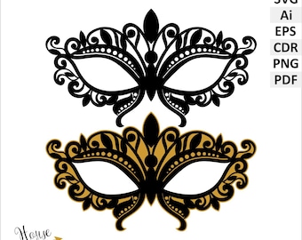 Carnival mask silhouette digital SVG clipart. Party, Halloween, Mardi gras mask vector digital clipart SVG, eps, Ai, cdr. Printable Pdf, PNG