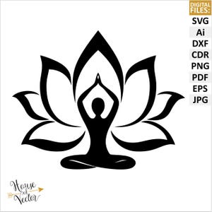 Yoga Fiore di loto, yoga clipart digitale SVG EPS Ai DXF cdr. Simbolo yoga, file di download digitale vettoriale di loto. Silhouette clipart.