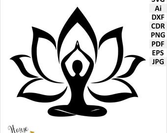 Yoga Lotus flower, yoga digital clipart SVG EPS Ai DXF cdr. Yoga symbol, lotus vector digital download files. Silhouette clipart.