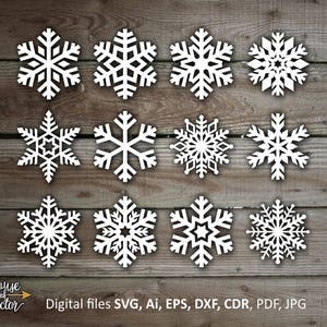Snowflakes clipart SVG, EPS, Ai, DXF, cdr. Vector digital download file. Silhouette snowflake Christmas clipart. Printable Jpg and Pdf files