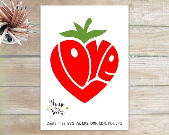 Love Heart Strawberry Clipart Svg Eps Ai Dxf Cdr Etsy