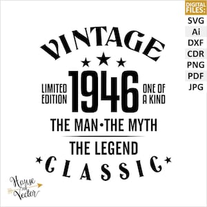 80e verjaardag vintage stijl SVG-vectorbestanden clipart. De man, de mythe, de legende digitale downloadbestanden EPS, Ai.  Afdrukbare pdf, png