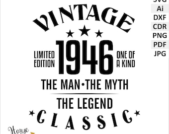80th Birthday vintage style SVG vector files clipart. The man, the myth, the legend digital download files EPS, Ai.  Printable Pdf, PNG