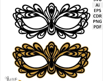 Carnival mask silhouette digital SVG clipart. Party, Halloween, Mardi gras mask vector digital clipart SVG, eps, Ai, cdr. Printable Pdf, PNG