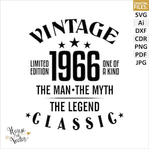 60th Birthday vintage style SVG vector files clipart. The man, the myth, the legend digital download files EPS, Ai.  Printable Pdf, PNG
