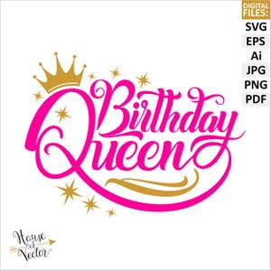 Reina de cumpleaños SVG, Corona Clipart (Descarga digital). Cumpleaños DIY.