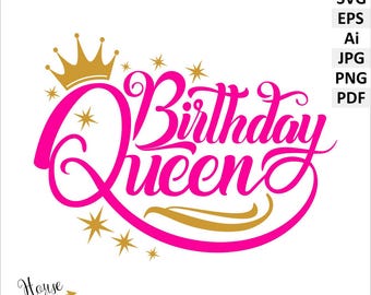 Birthday Queen SVG, Crown Clipart (Digital Download). Birthday DIY.