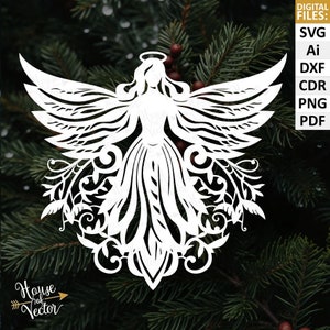 Enfeite de anjo de Natal, arquivos digitais para download SVG, Ai, DXF, Cdr, PNG, Pdf. Clip art vetorial. Para cricut, papercut, laser. Clip art de anjo.
