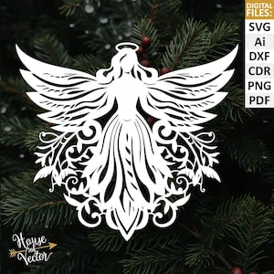 Christmas Angel ornament, digital download files SVG, Ai, DXF, Cdr, PNG, Pdf. Vector clip art. For cricut, papercut, laser. Angel clip art.