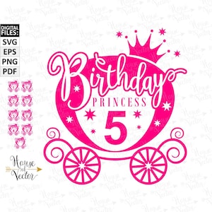 Geburtstag Prinzessin SVG, png, EPS, pdf Clipart. Kutsche, Krone, Sterne und Zahlen aus 1-9 Vektor digitalen Download Dateien. Kindergeburtstag DIY