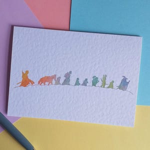 LOTR Fellowship: wenskaart met veelkleurige silhouetten, A6-formaat