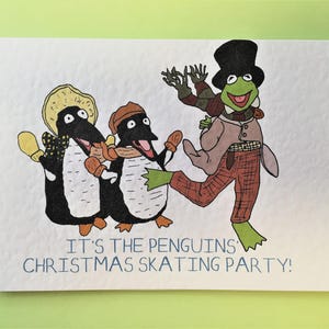 Muppet Christmas Carol Penguins Skating Party A6 Grußkarte mit Umschlag