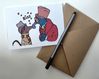 Muppet Christmas Carol - Rizzo kissing Gonzo, A6 greeting card with envelope