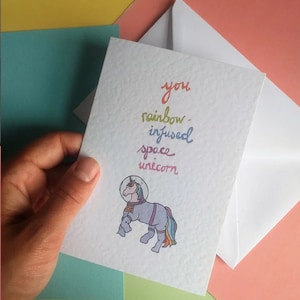 Parcs et loisirs - Leslie Knope compliments (licorne de l'espace) carte A6 avec enveloppe