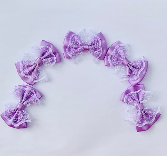 Lilac Ribbon Bows, 5 Lilac Bows, Ribbon Bows, Lace Bows, Embellishments,  Crochet, Knitting, Sewing, Crafting, Scrapbooking 