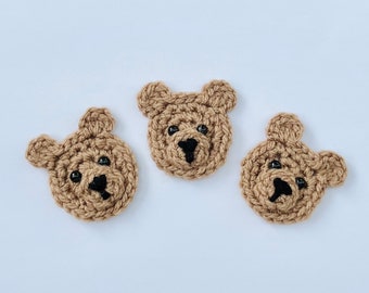 Crochet Teddy Appliqués, 3 Teeny Tiny Teddys Motifs, Embellishments, Sewing, Crochet, Bear Motif, Baby Colours, Brown Bear Motifs